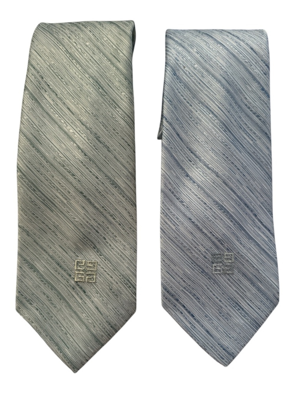 Set 2 Vtg Givenchy Gentleman Paris Poly Designer Green Blue Textured Neckties